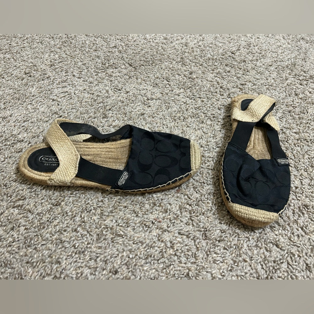 Coach Rayanne Sling Flat Espadrille Black Women's Size 8 Fabric Summer Signature